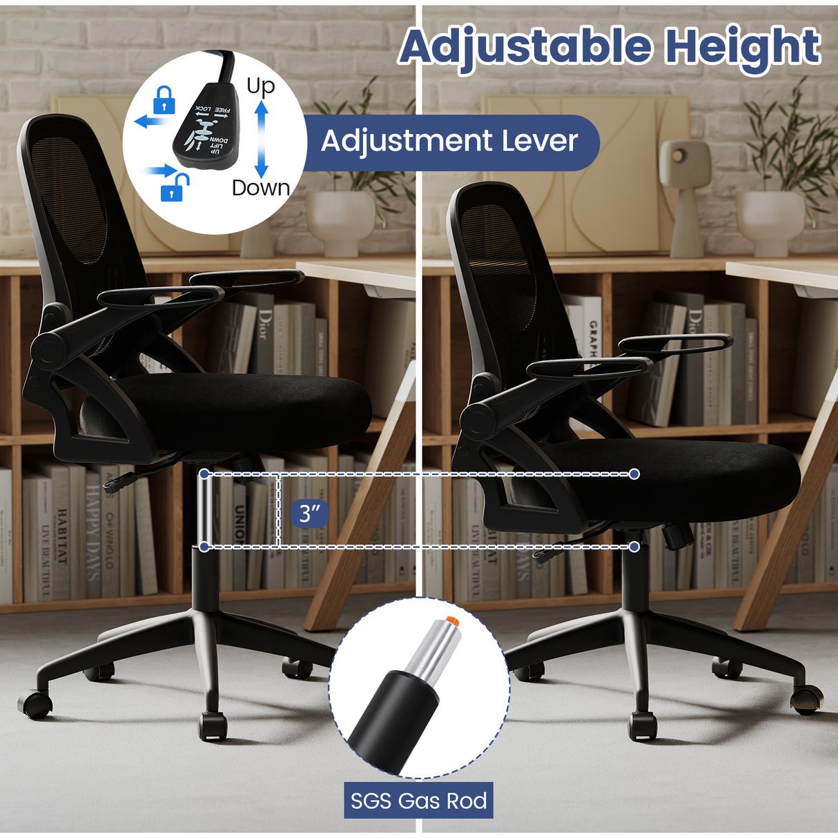 Ergonomic Computer Desk Chair with Lumbar Support and Flip-up Arms