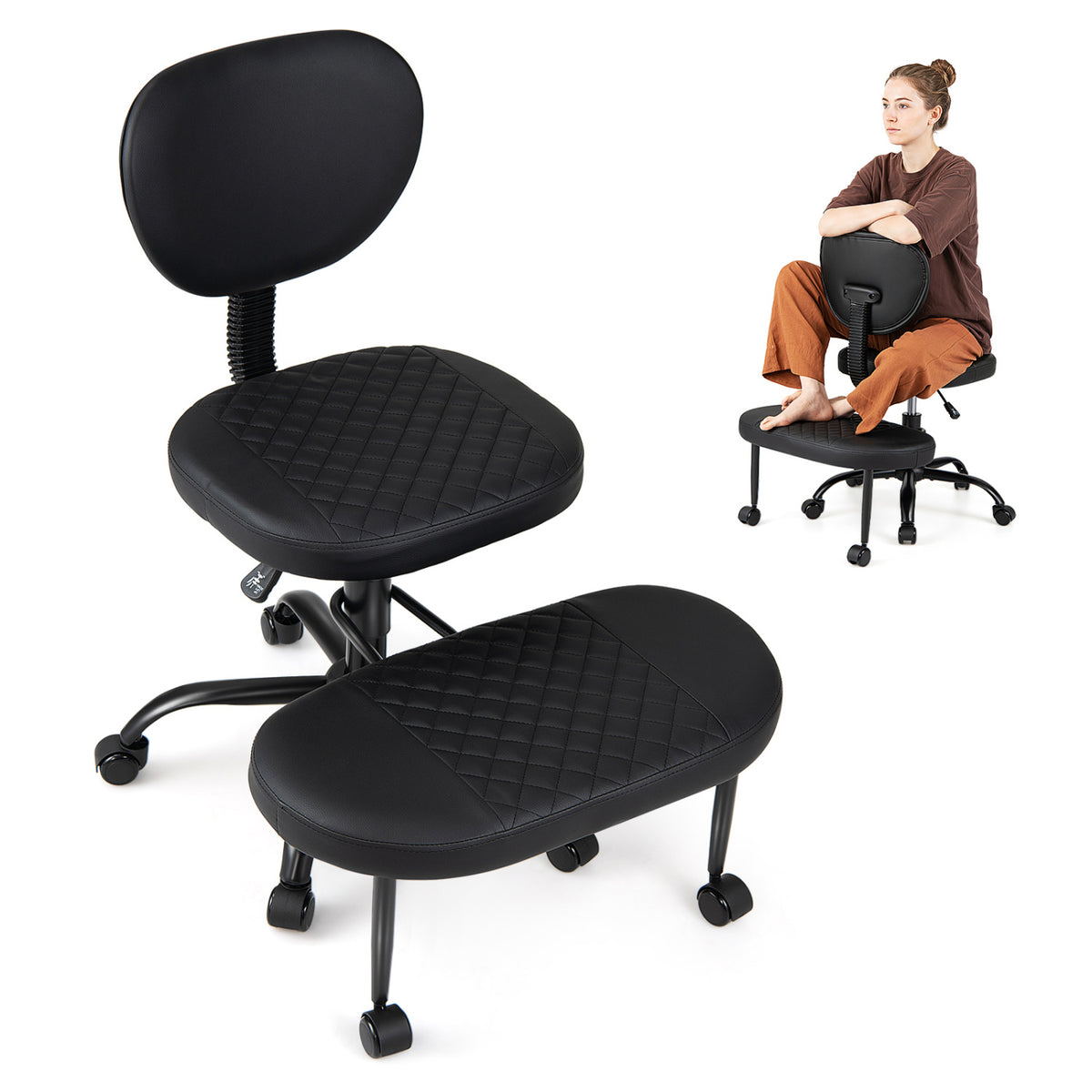 Ergonomic Cross Legged Office Chair with Height-Adjustable Seat - Black