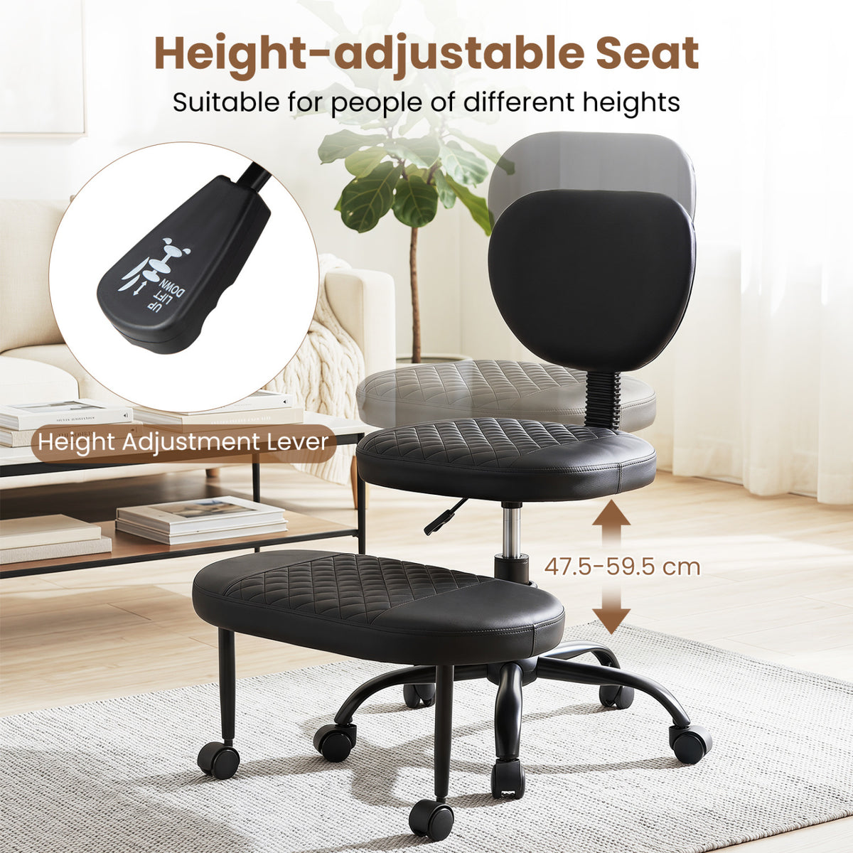 Ergonomic Cross Legged Office Chair with Height-Adjustable Seat - Black