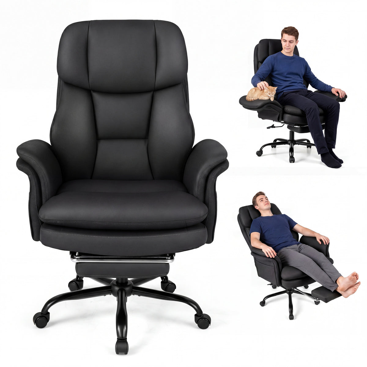 Ergonomic Cross Legged Office Chair Big and Tall Executive Chair with Retractable Footrest