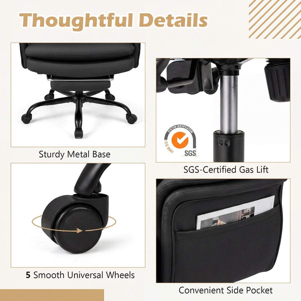 Ergonomic Cross Legged Office Chair Big and Tall Executive Chair with Retractable Footrest