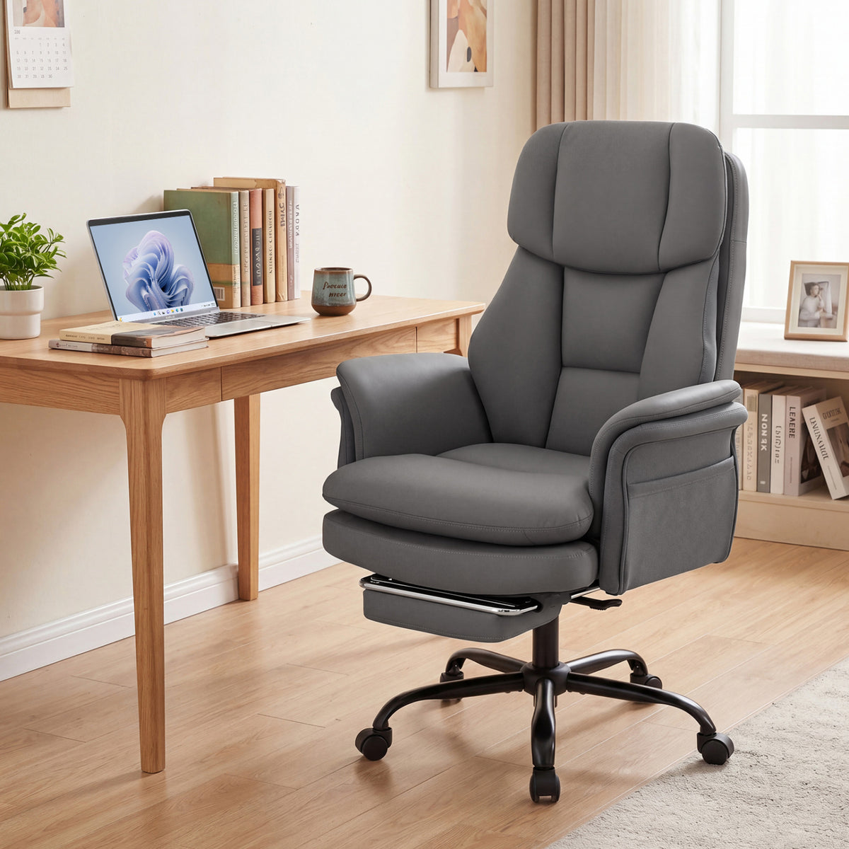 Ergonomic Cross Legged Office Chair Big and Tall Executive Chair with Retractable Footrest