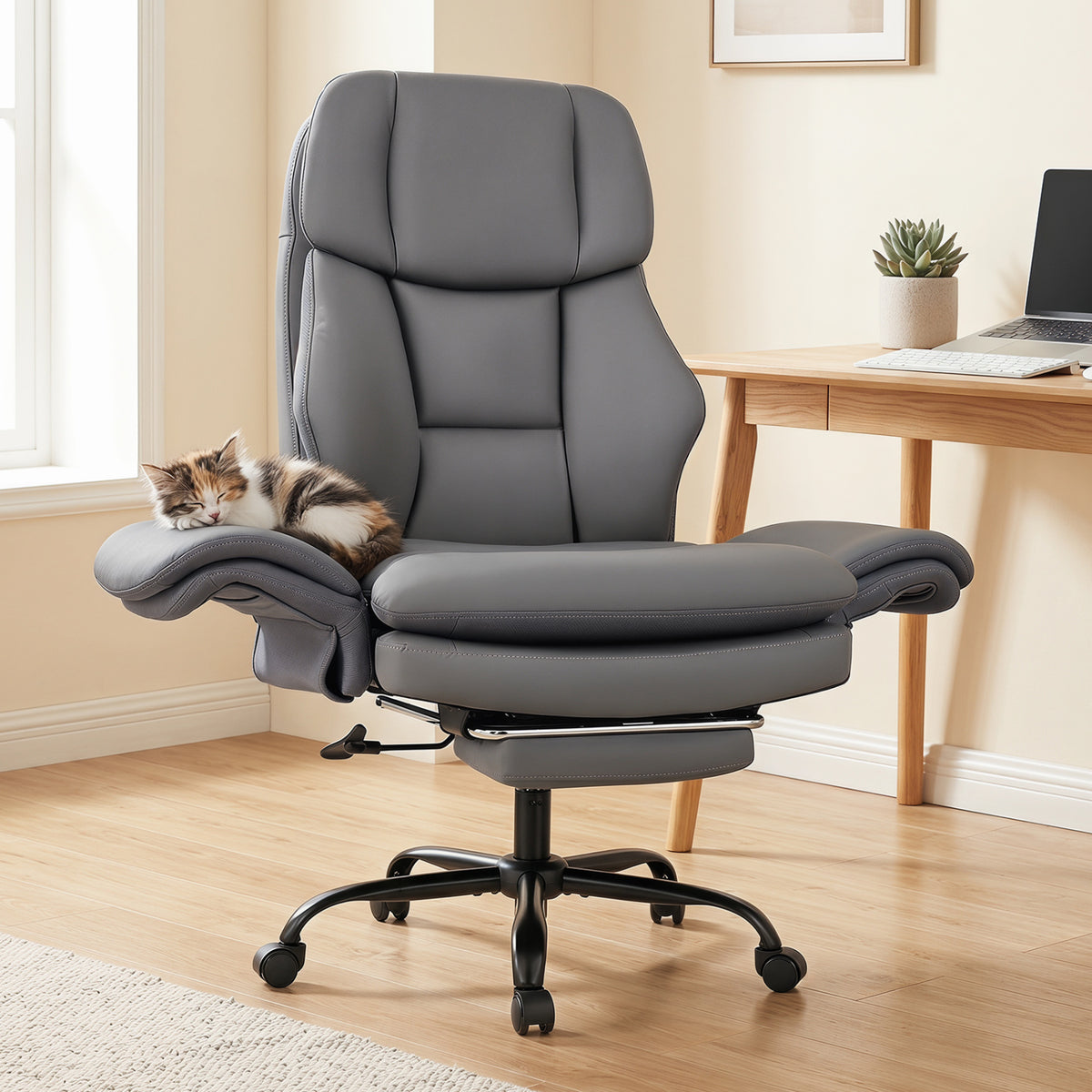Ergonomic Cross Legged Office Chair Big and Tall Executive Chair with Retractable Footrest