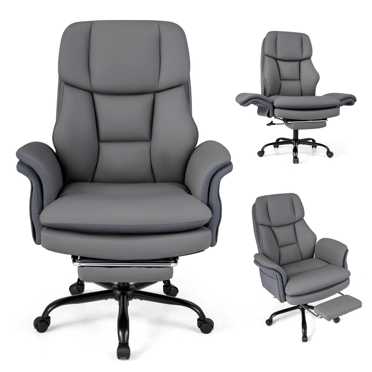 Ergonomic Cross Legged Office Chair Big and Tall Executive Chair with Retractable Footrest