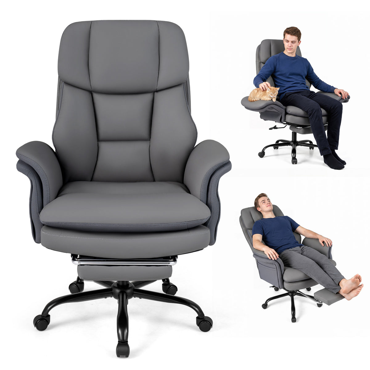 Ergonomic Cross Legged Office Chair Big and Tall Executive Chair with Retractable Footrest