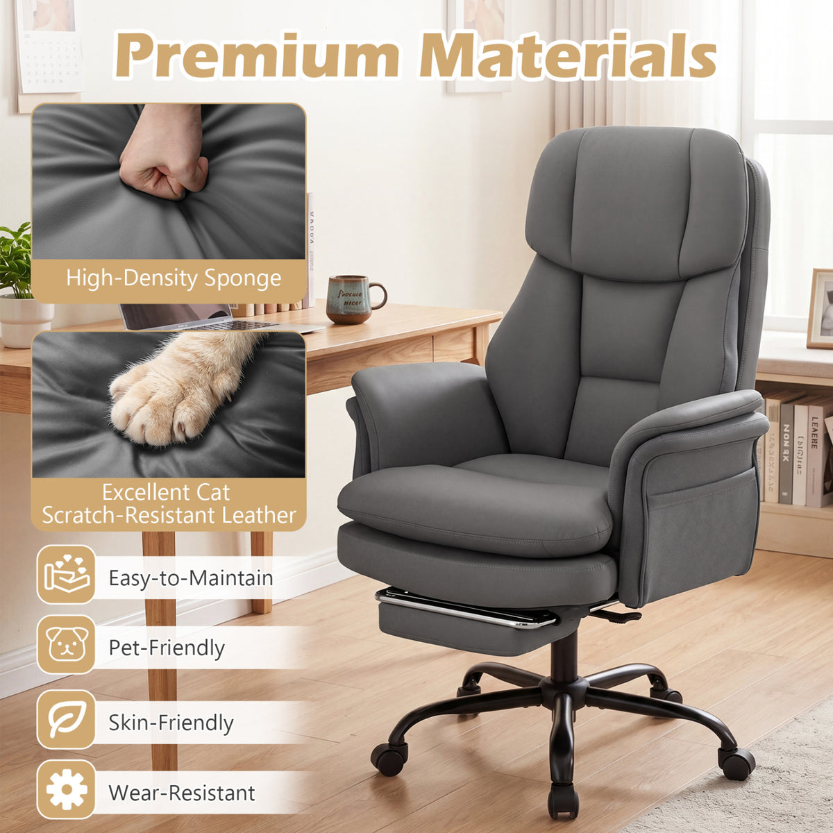 Ergonomic Cross Legged Office Chair Big and Tall Executive Chair with Retractable Footrest