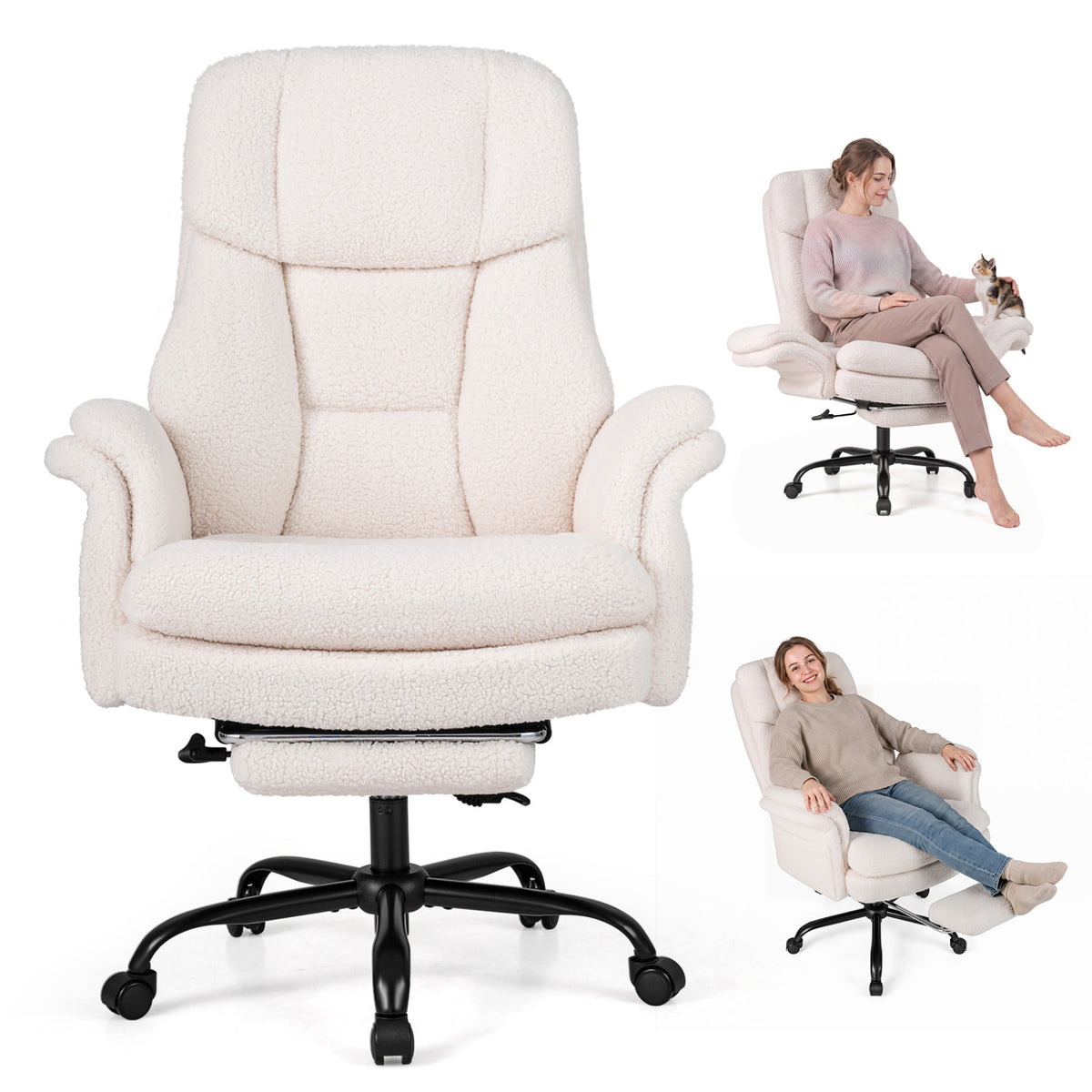 Ergonomic Cross Legged Office Chair Big and Tall Executive Chair with Retractable Footrest