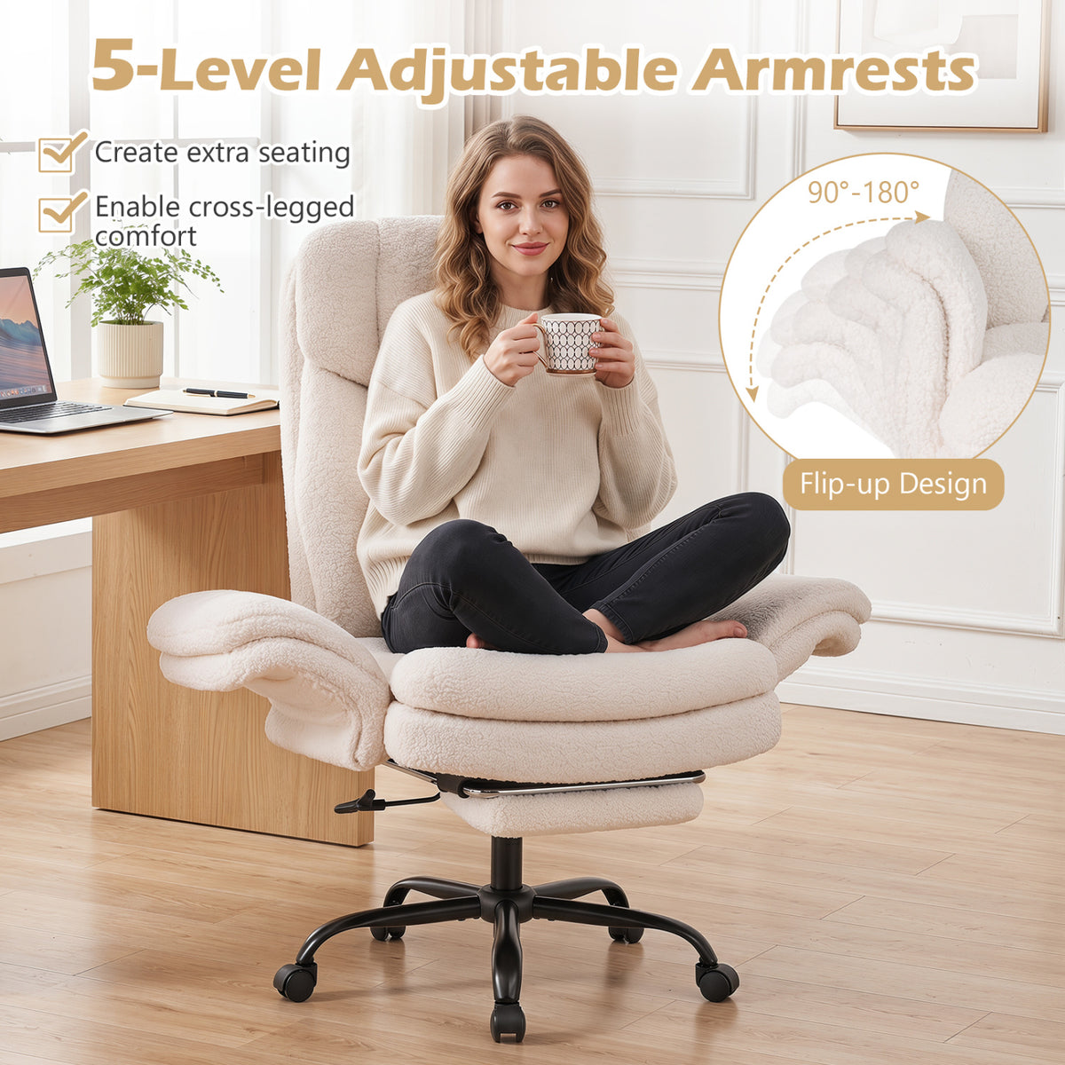 Ergonomic Cross Legged Office Chair Big and Tall Executive Chair with Retractable Footrest