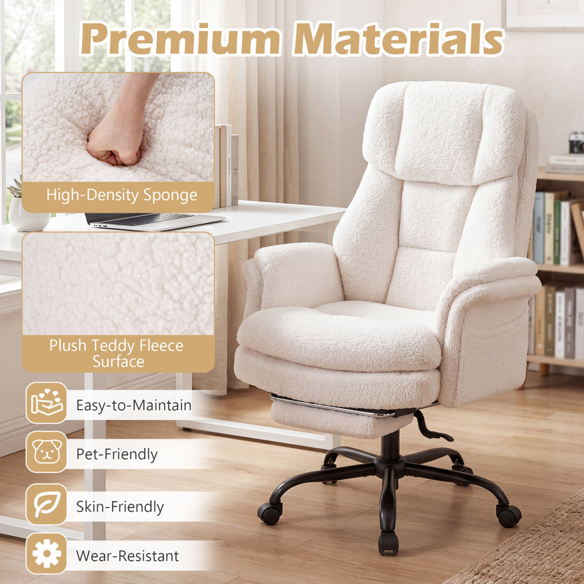 Ergonomic Cross Legged Office Chair Big and Tall Executive Chair with Retractable Footrest