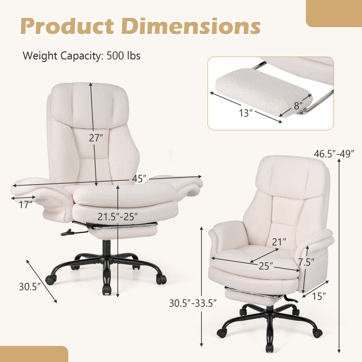 Ergonomic Cross Legged Office Chair Big and Tall Executive Chair with Retractable Footrest