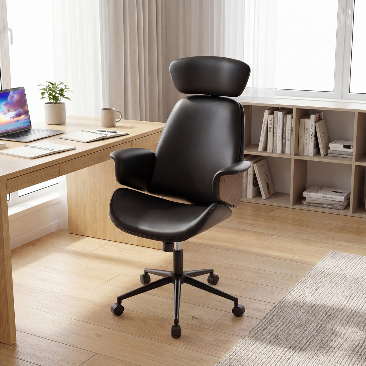 Ergonomic Office Chair with Headrest Adjustable Height for Home Office and Study-Black