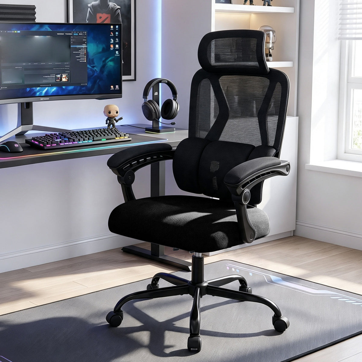 Ergonomic Office Computer Mesh Chair with High Back Adaptive Lumbar Support and 2D Adjustable Headrest