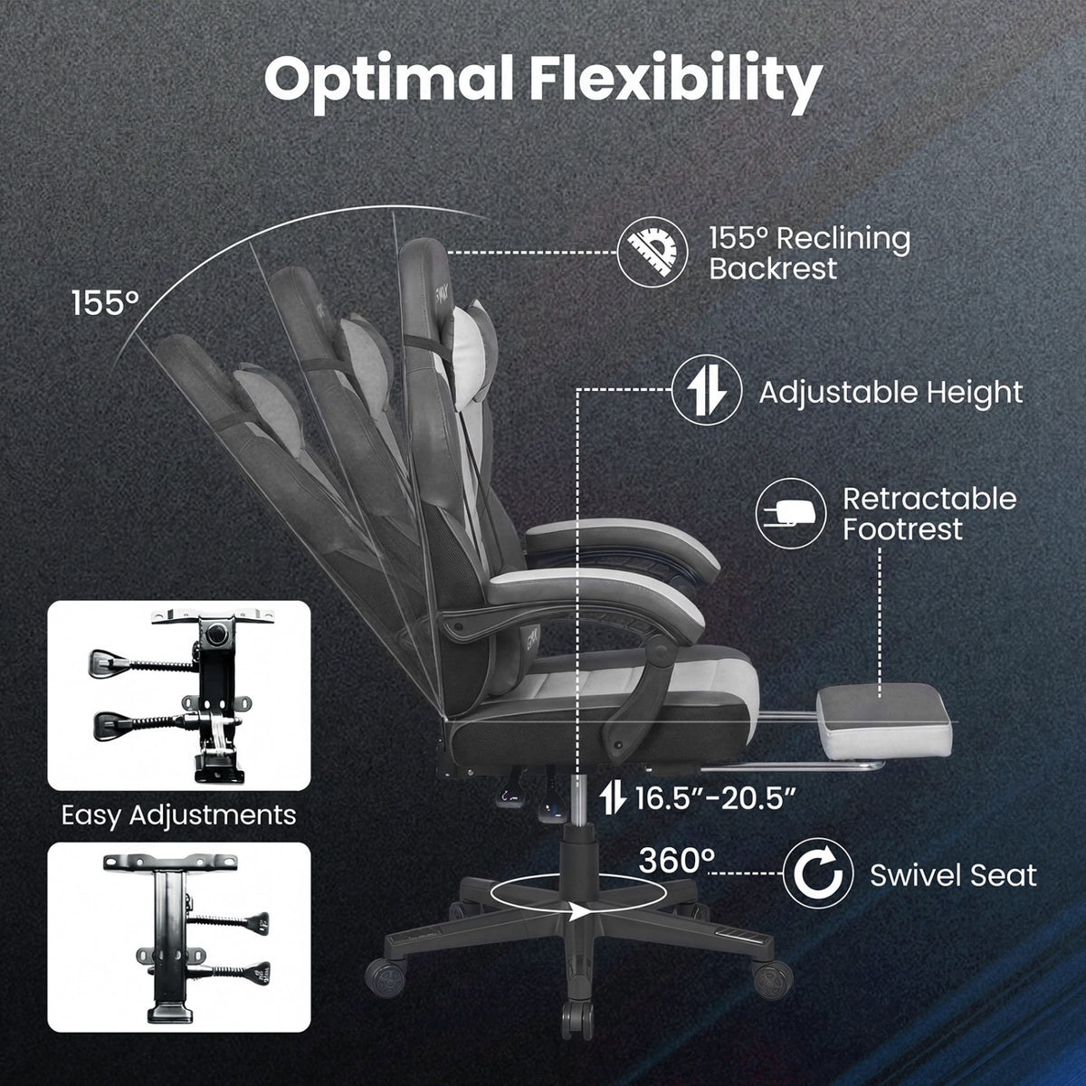 Ergonomic Video Game Chair with Headrest and Reclining Backrest