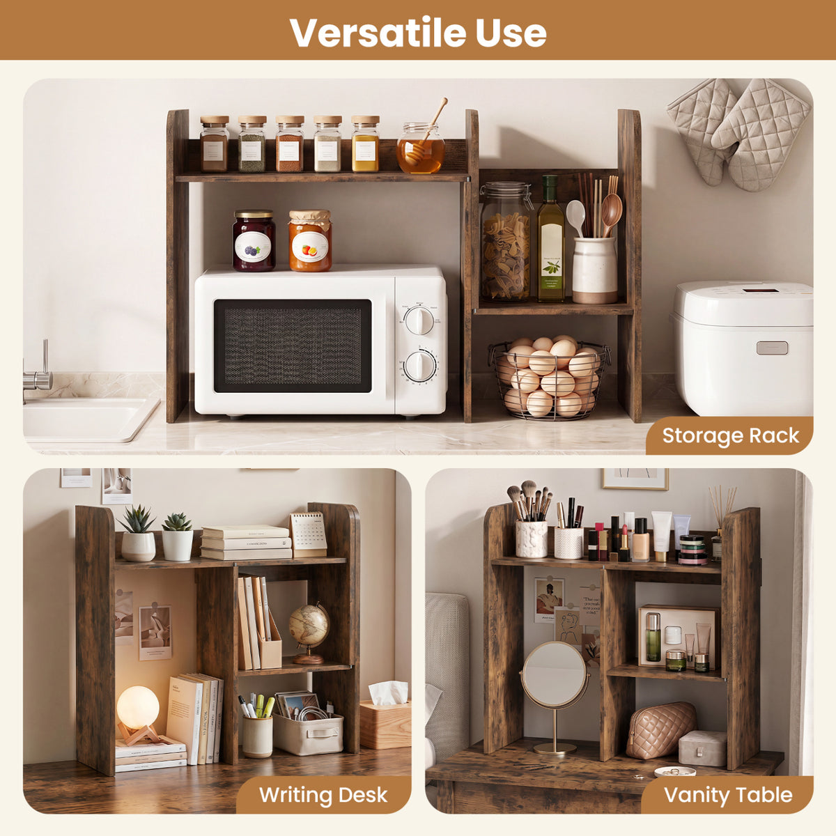 Expandable Desk Bookshelf with Open Cubes and Desktop Display Rack