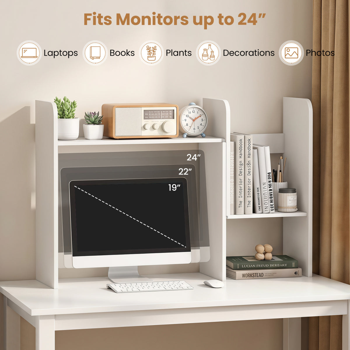 Expandable Desk Bookshelf with Open Cubes and Desktop Display Rack