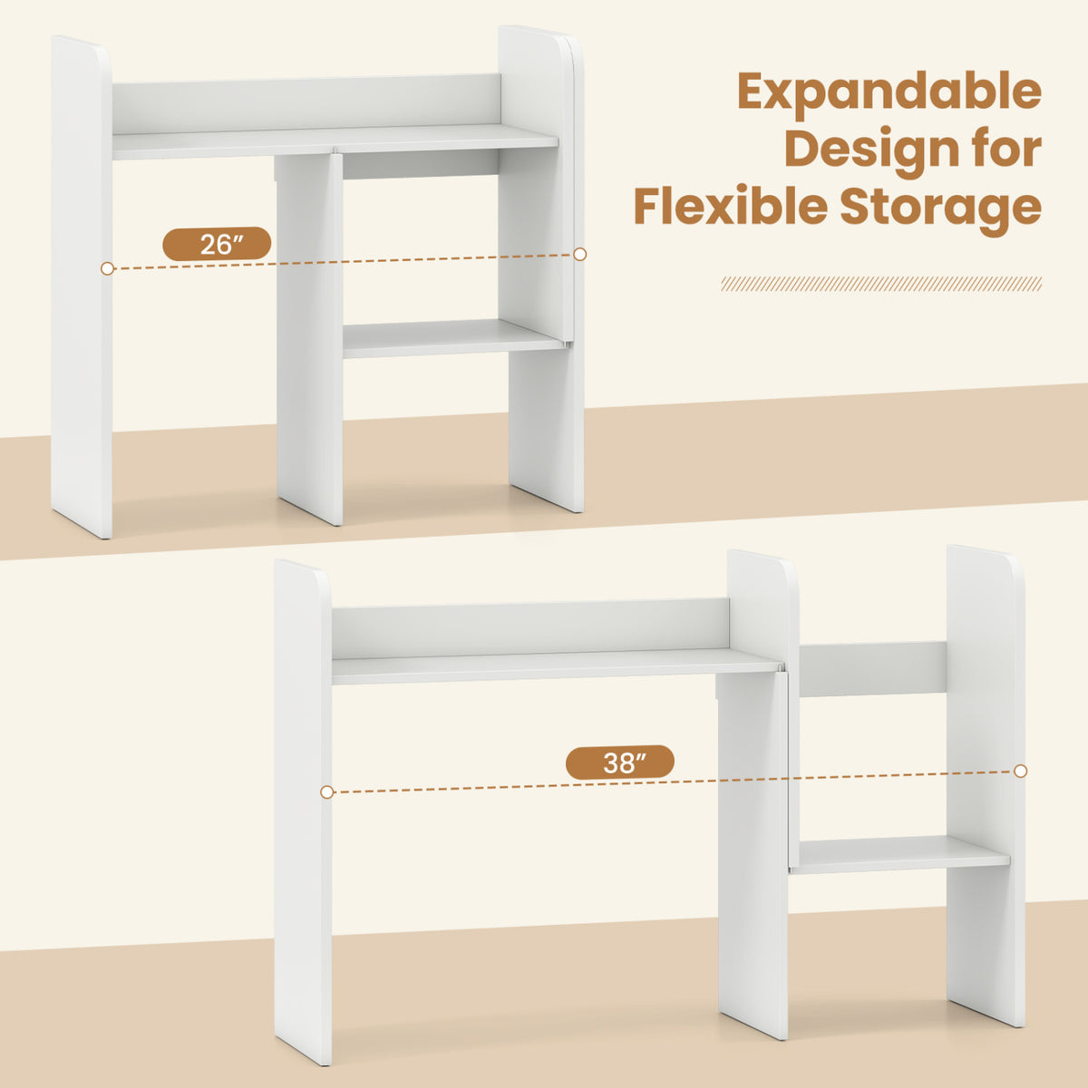 Expandable Desk Bookshelf with Open Cubes and Desktop Display Rack