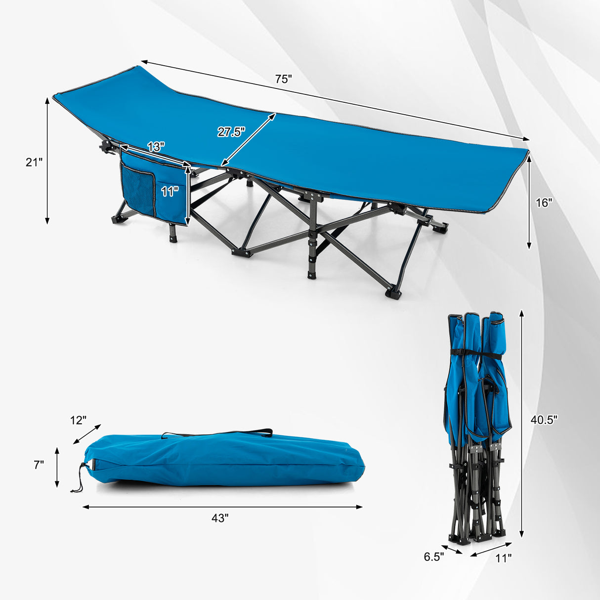 Wide Foldable Camping Cot with Carry Bag