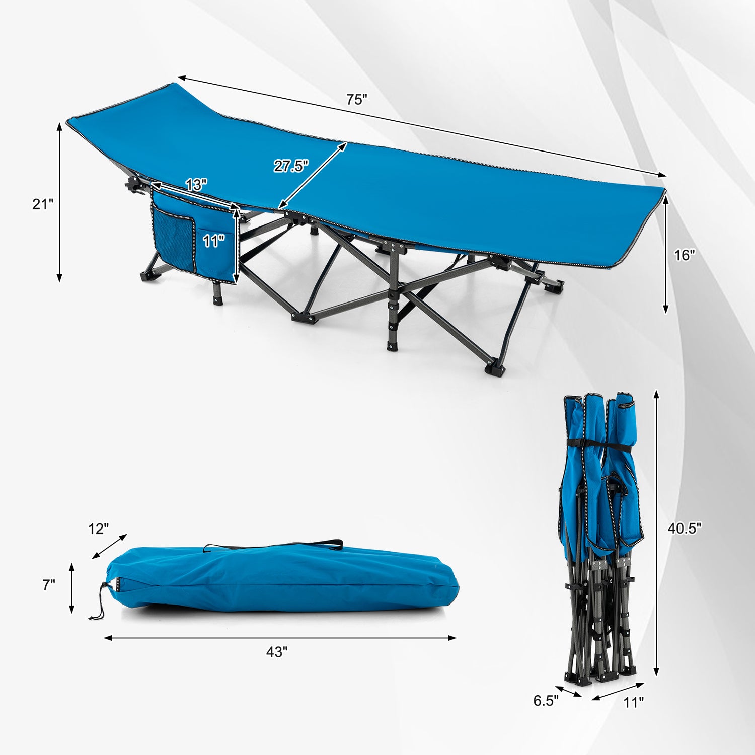 Wide Foldable Camping Cot with Carry Bag