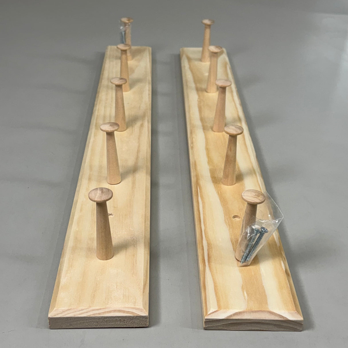 MAINSTAYS (2 PACK) Wall Mounted Hook Rack 5 Pegs 27" Unfinished Wood Finish