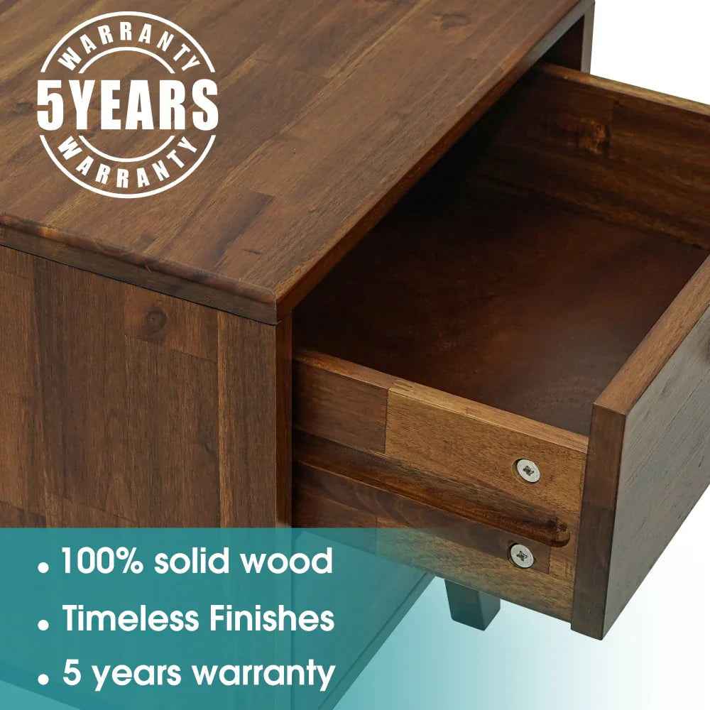 Acacia Silvia 2-Drawer Solid Wood Nightstand for Modern Bedrooms