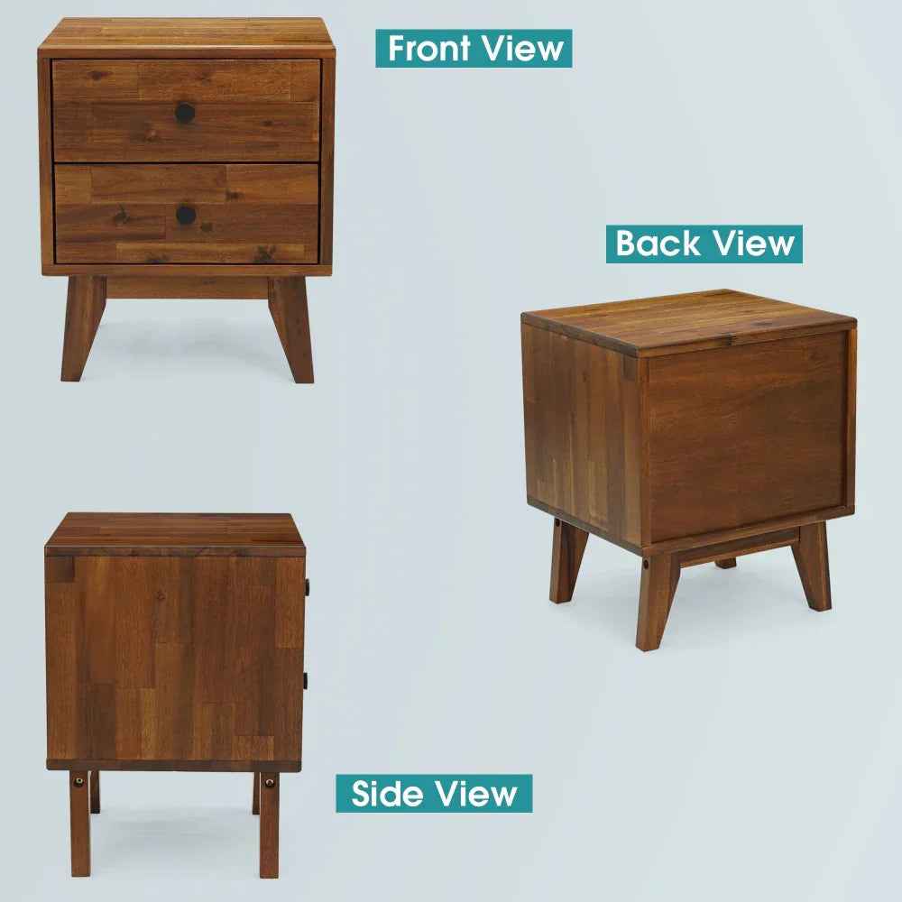 Acacia Silvia 2-Drawer Solid Wood Nightstand for Modern Bedrooms