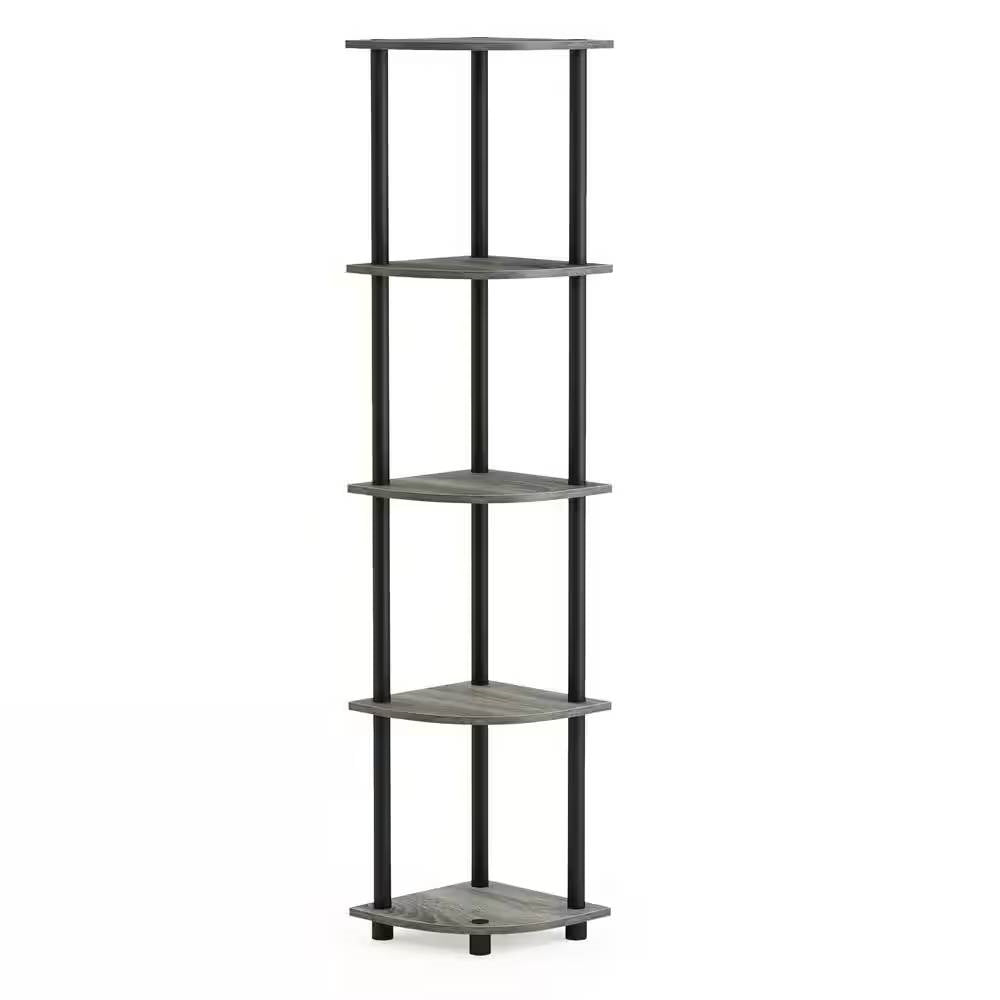 5-Shelf Modern Corner Bookcase in Grey Oak Wood Finish