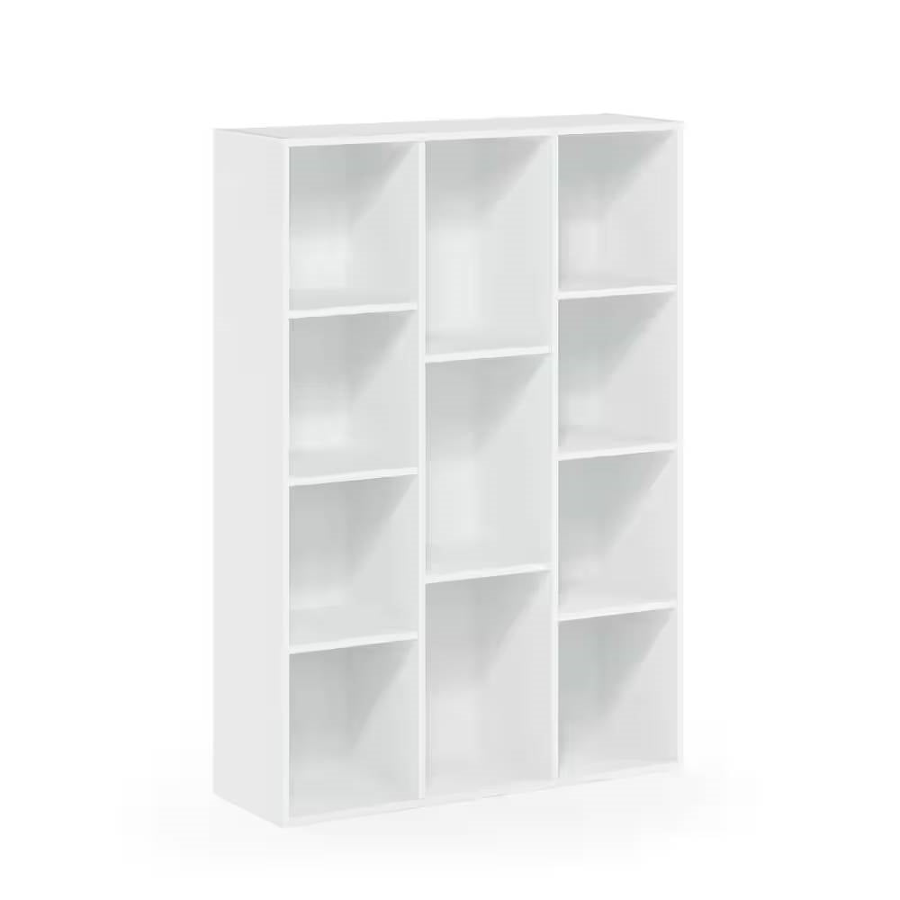 Modern 42-inch High Bookcase with 11-Cube Open Shelves in White Wood Finish
