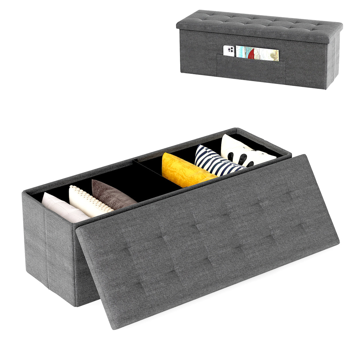 Fabric Folding Storage with Divider Bed End Bench
