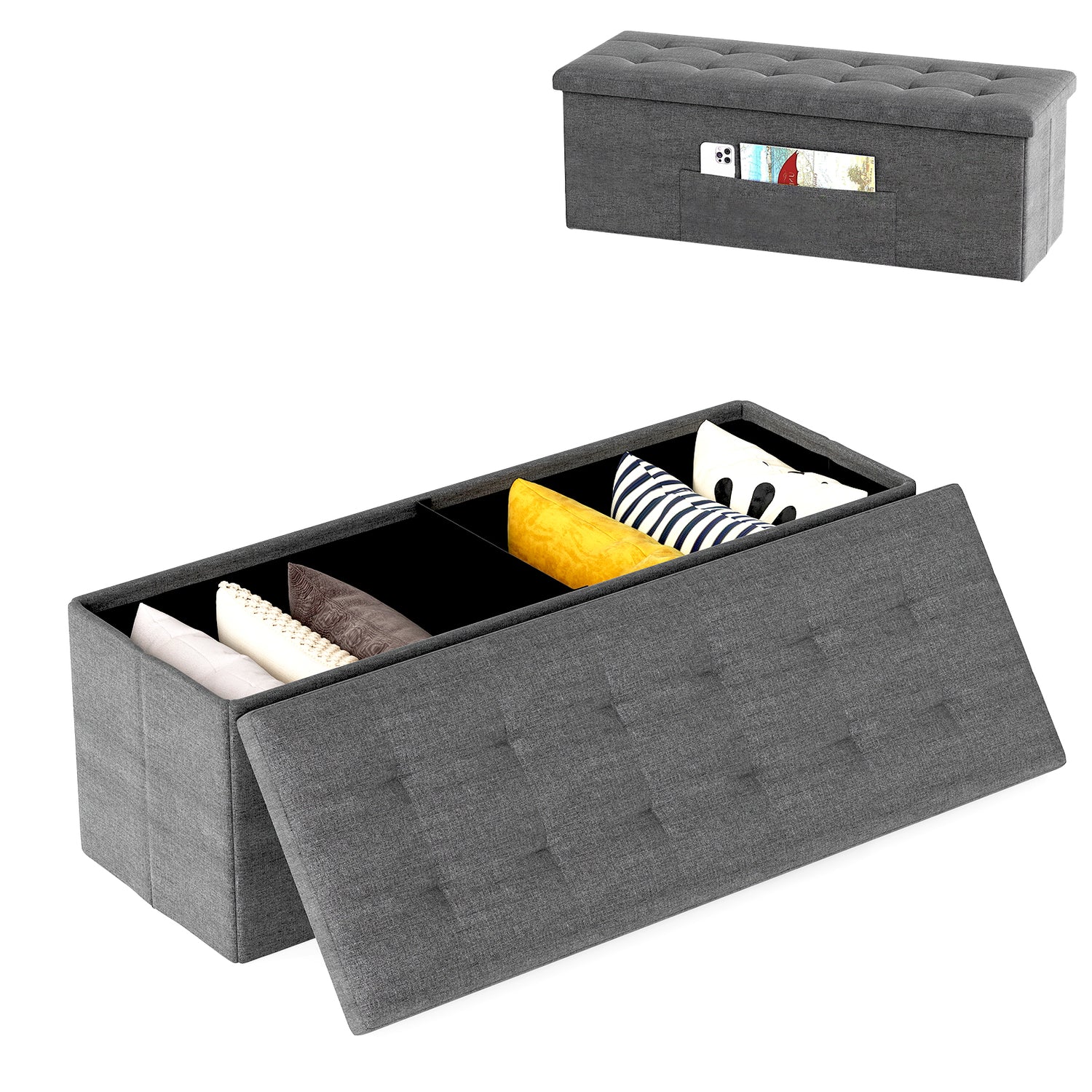 Fabric Folding Storage with Divider Bed End Bench