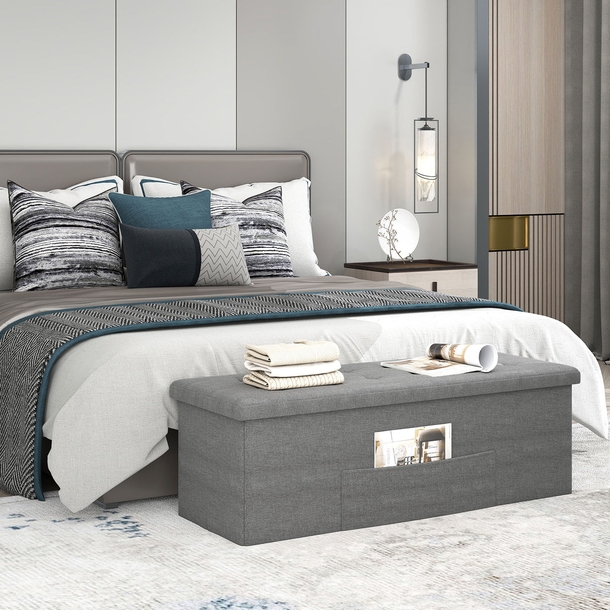 Fabric Folding Storage with Divider Bed End Bench