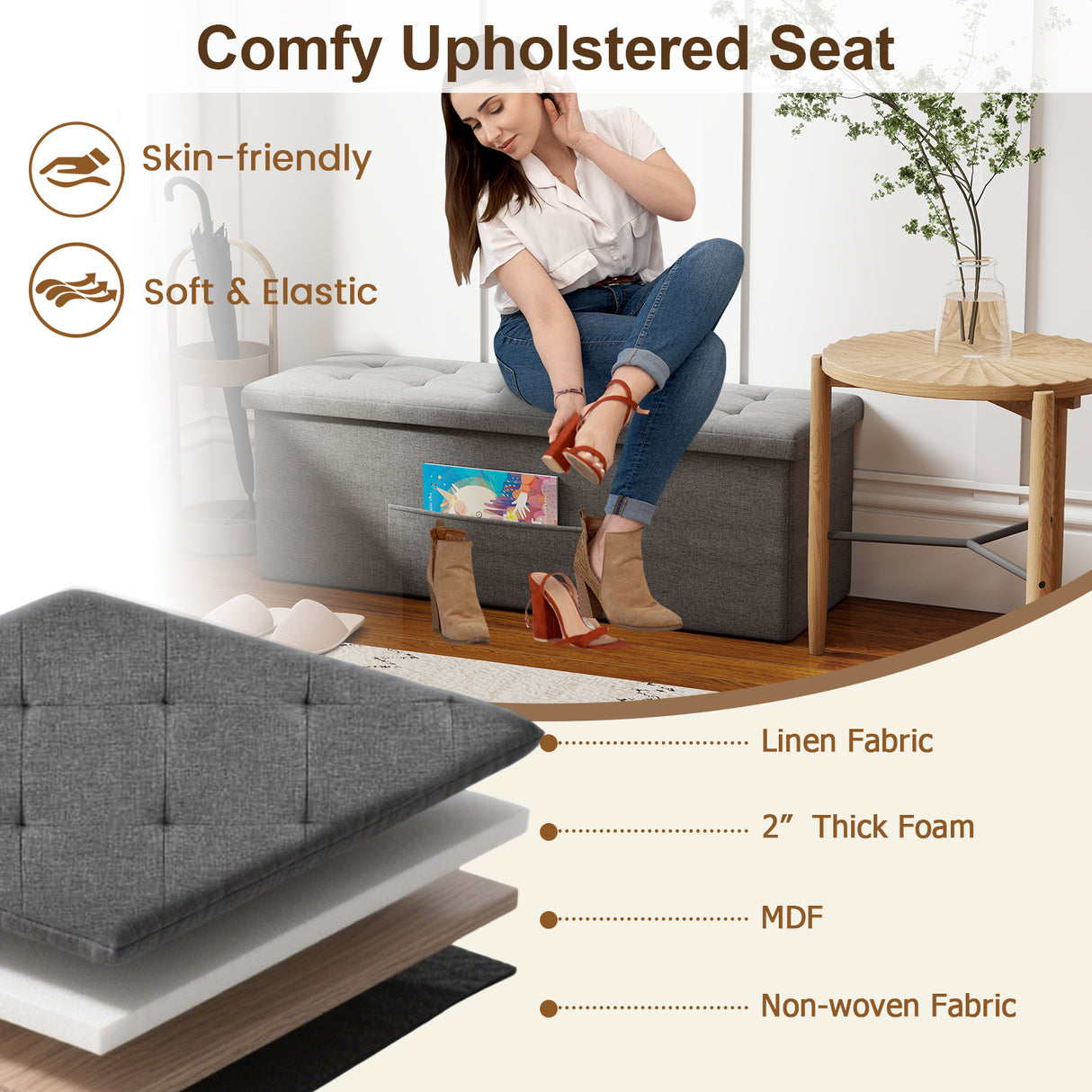 Fabric Folding Storage with Divider Bed End Bench