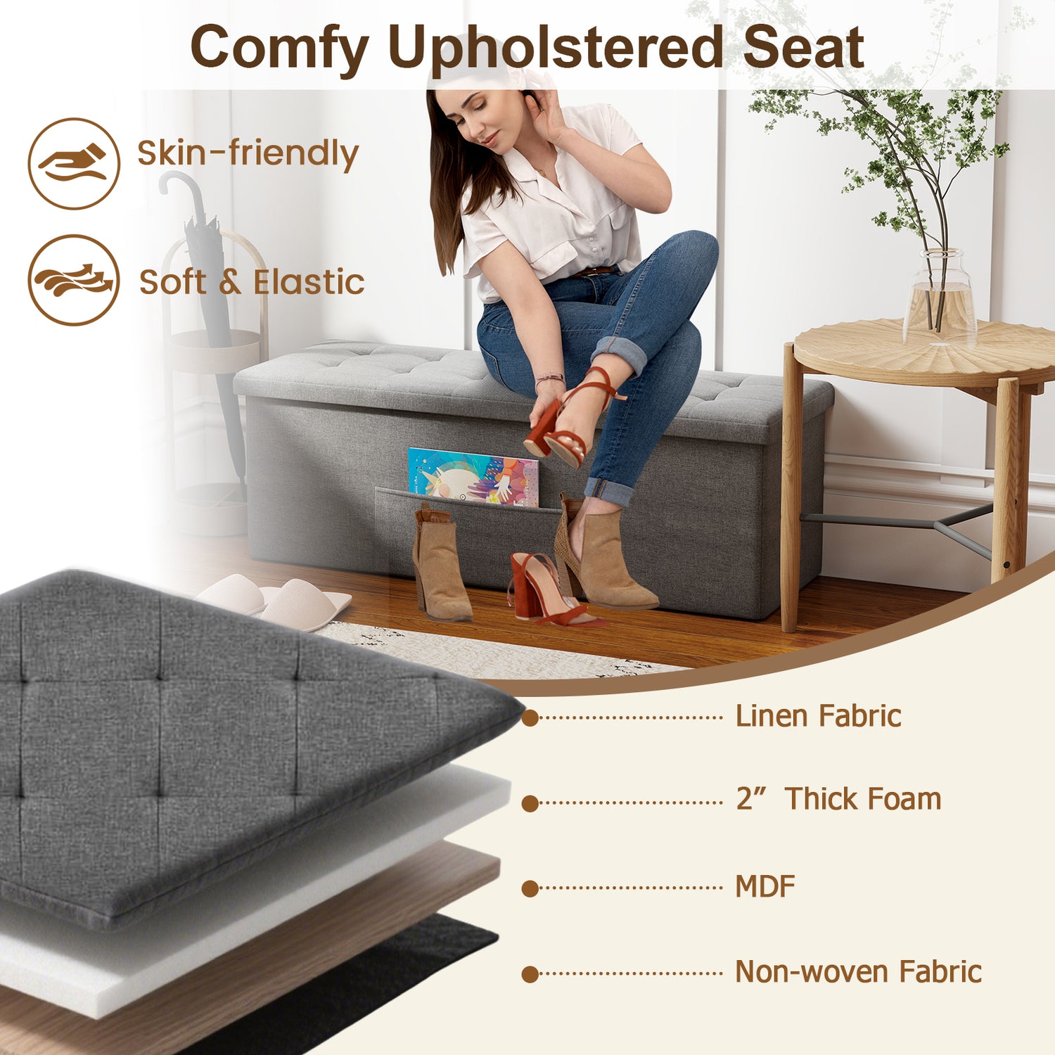 Fabric Folding Storage with Divider Bed End Bench