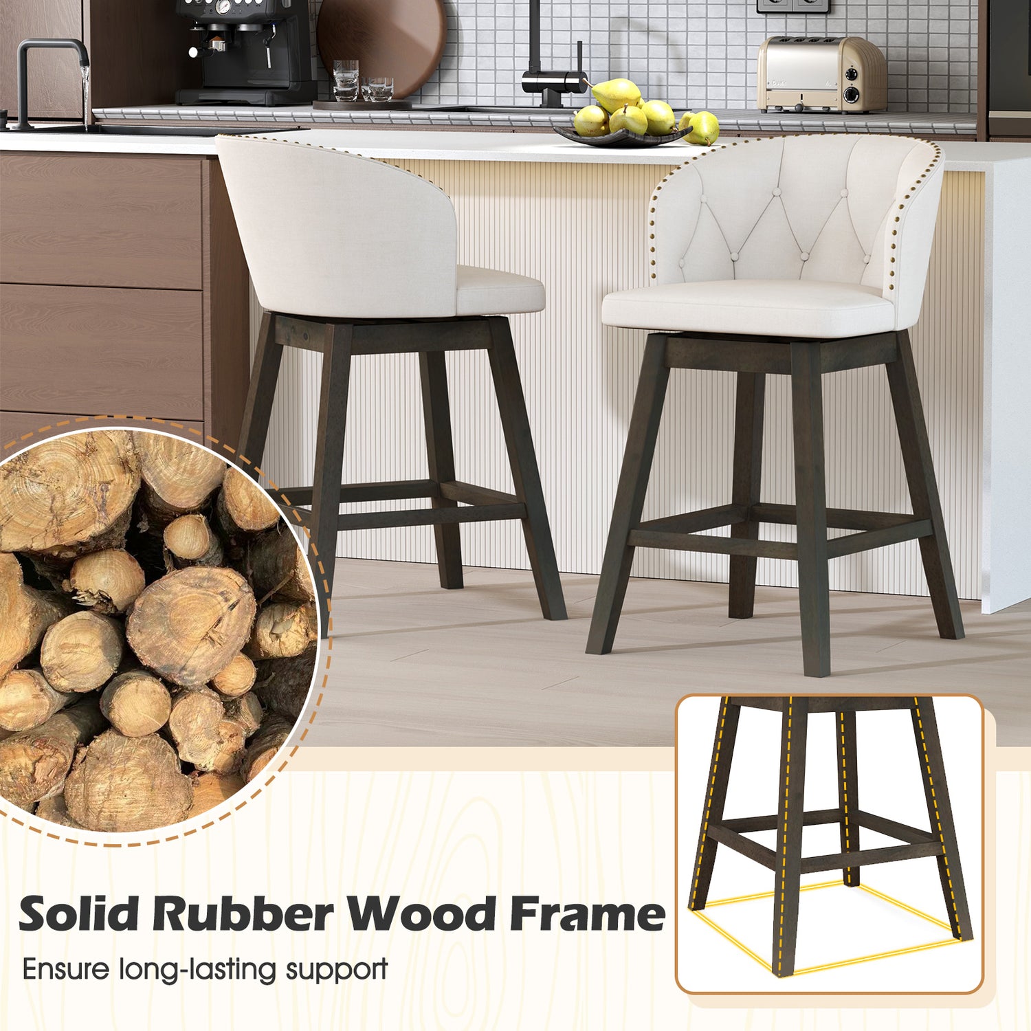 Counter Height Fabric Upholstered Bar Stools Set of 2