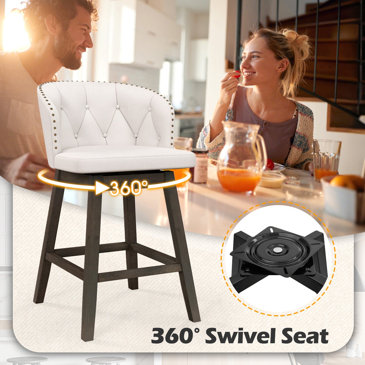 Counter Height Fabric Upholstered Bar Stools Set of 2