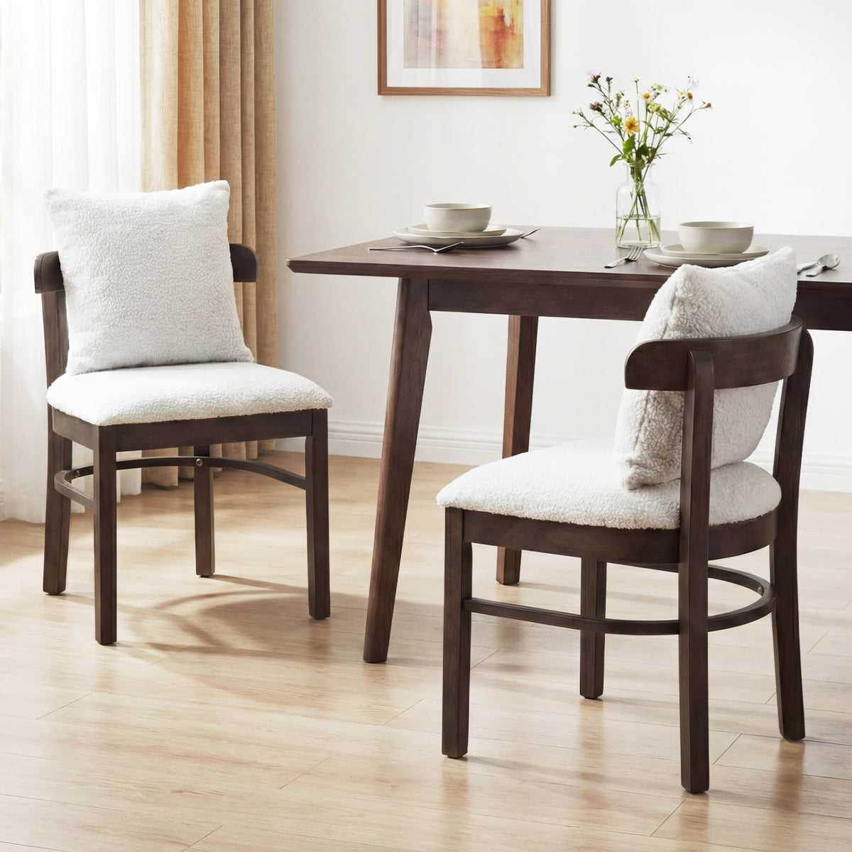 Fabric Upholstered Wood Dining Chairs Set of 2 with Removable Pillow-Gray