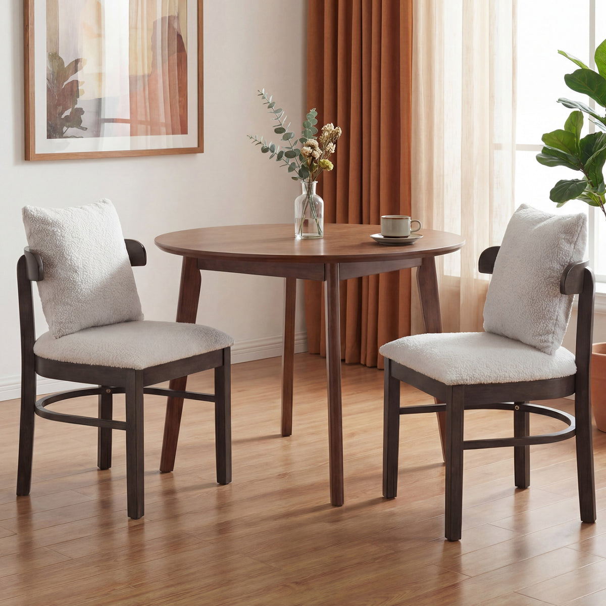 Fabric Upholstered Wood Dining Chairs Set of 2 with Removable Pillow-Gray