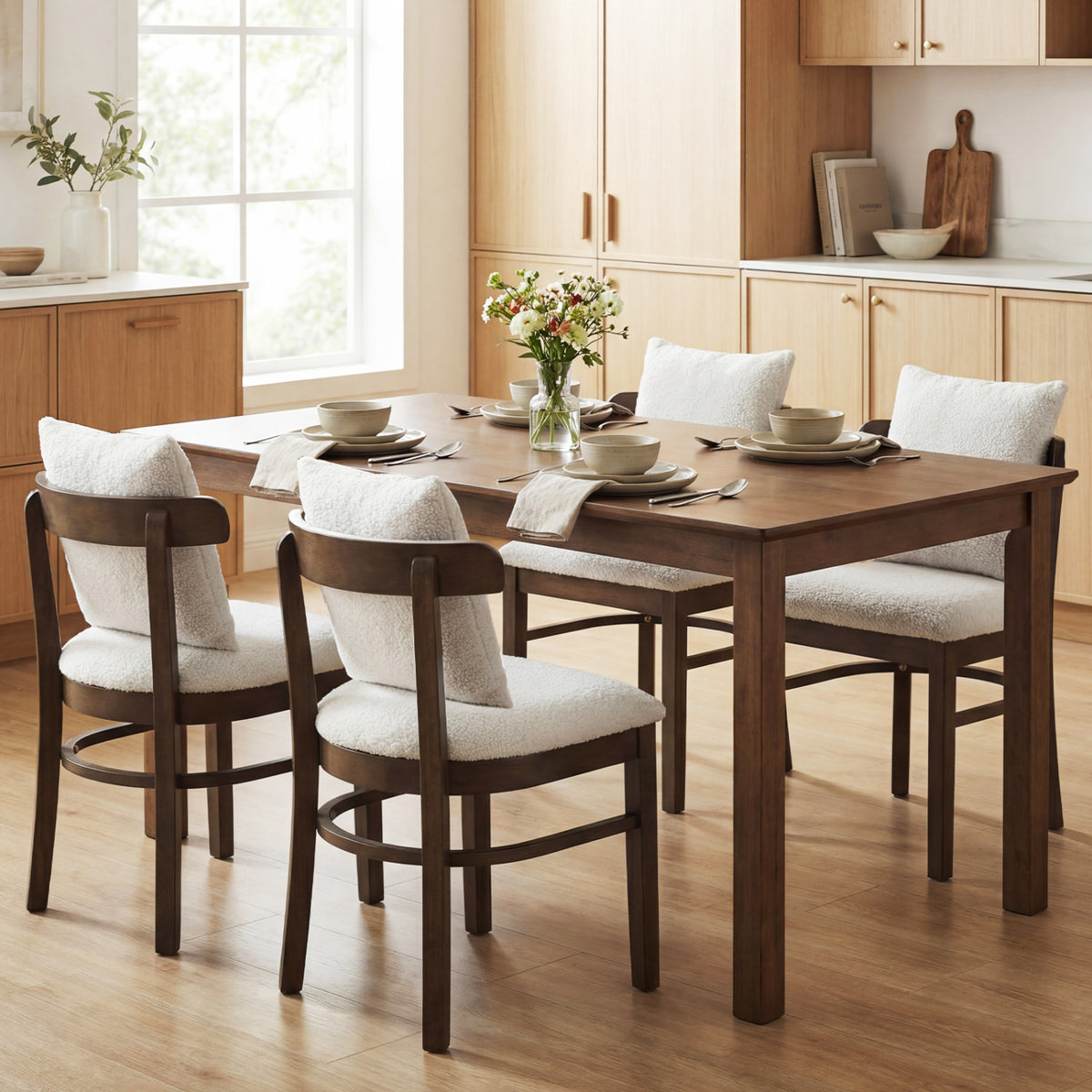 Fabric Upholstered Wood Dining Chairs Set of 4 with Removable Pillow-Gray