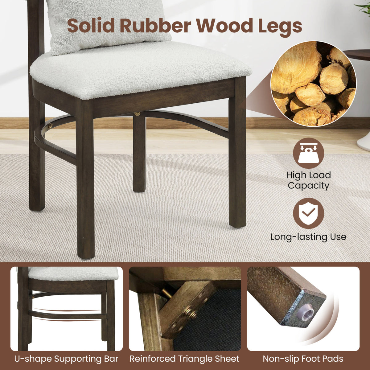 Fabric Upholstered Wood Dining Chairs Set of 4 with Removable Pillow-Gray