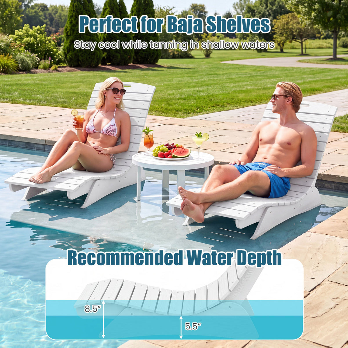 Fade-Resistant Outdoor Lounger with Contoured Shape for Deck Poolside