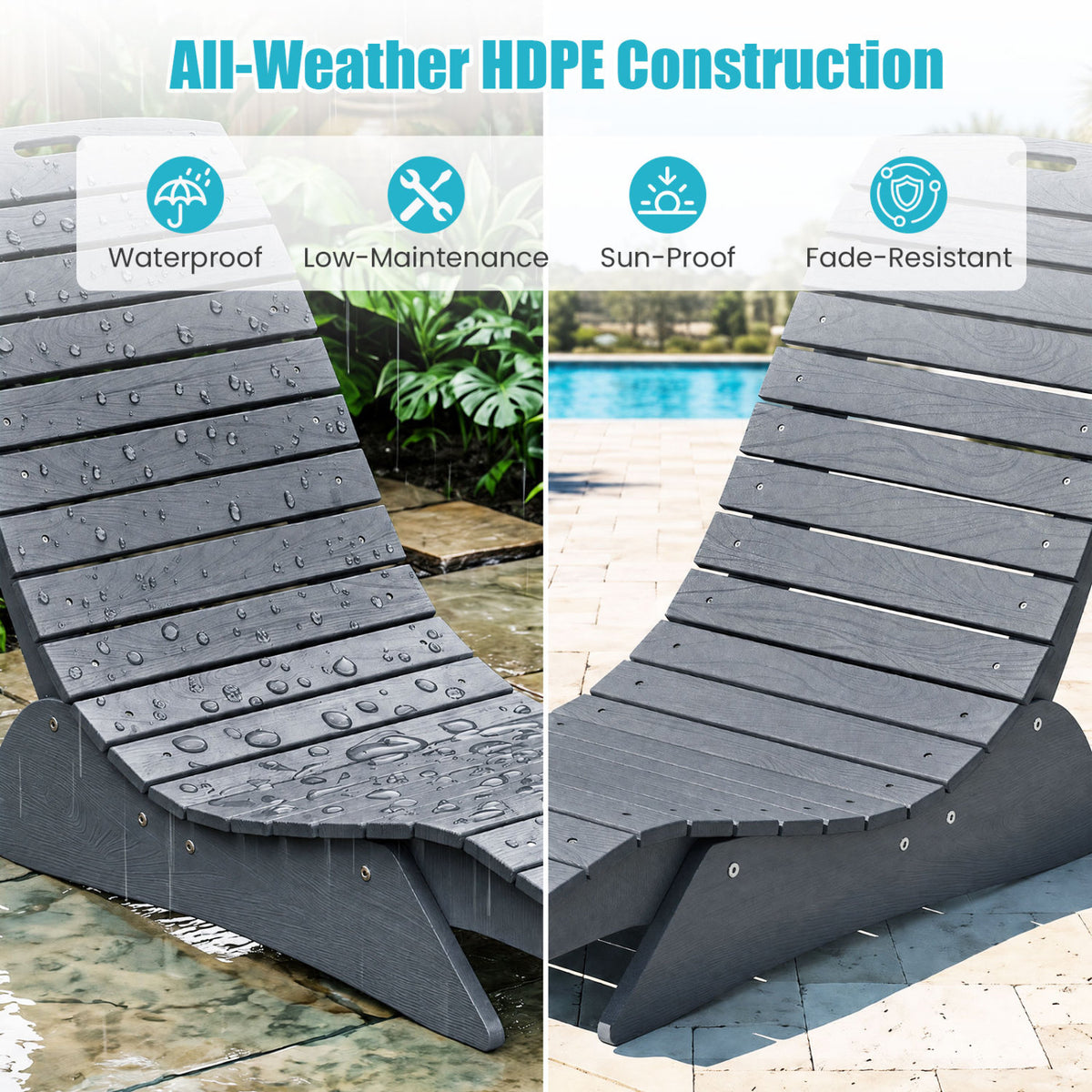 Fade-Resistant Outdoor Lounger with Contoured Shape for Deck Poolside