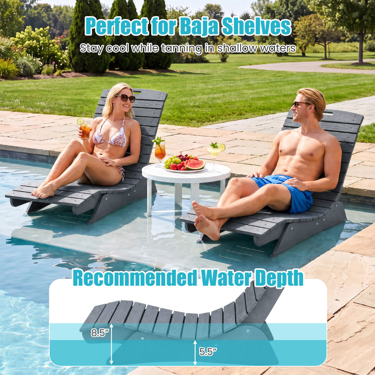 Fade-Resistant Outdoor Lounger with Contoured Shape for Deck Poolside