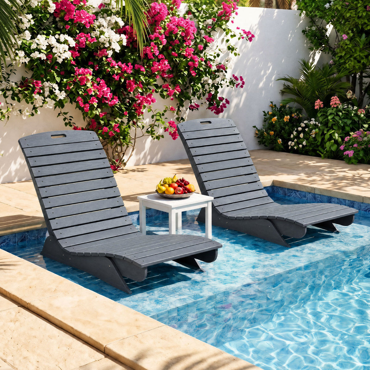 Fade-Resistant Outdoor Lounger with Contoured Shape for Deck Poolside