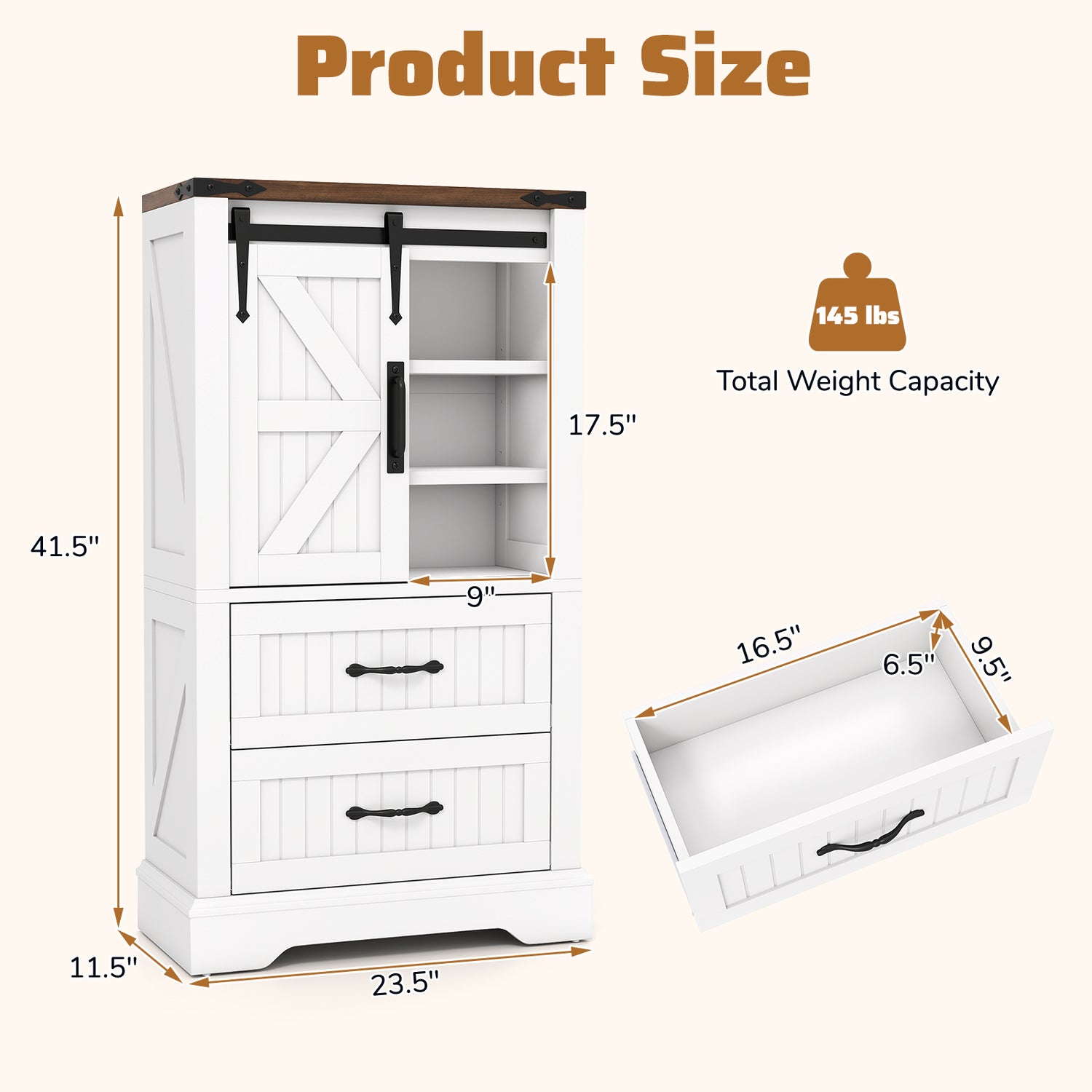 Farmhouse Bathroom Floor Cabinet Freestanding Wooden Storage Organizer-White