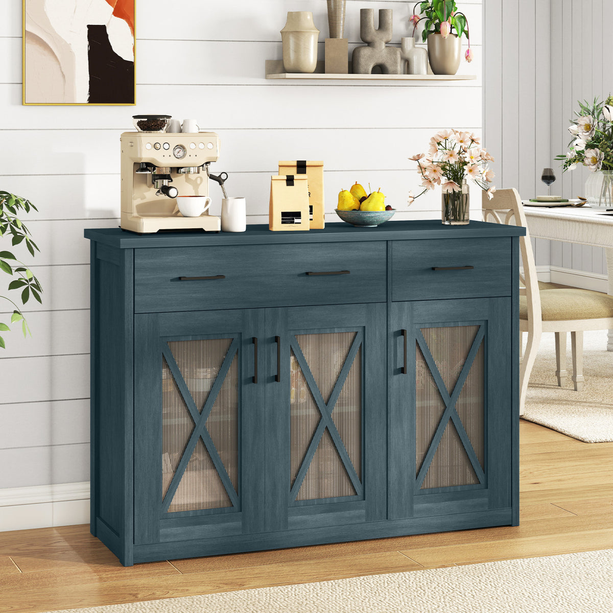 Farmhouse Buffet Sideboard 3-Door Kitchen Storage Cabinet with 2 Drawers