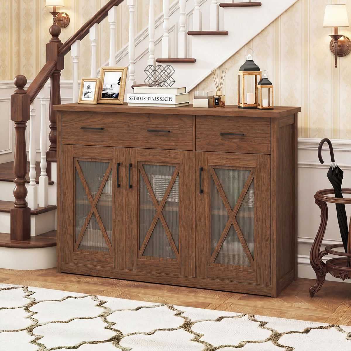 Farmhouse Buffet Sideboard 3-Door Kitchen Storage Cabinet with 2 Drawers