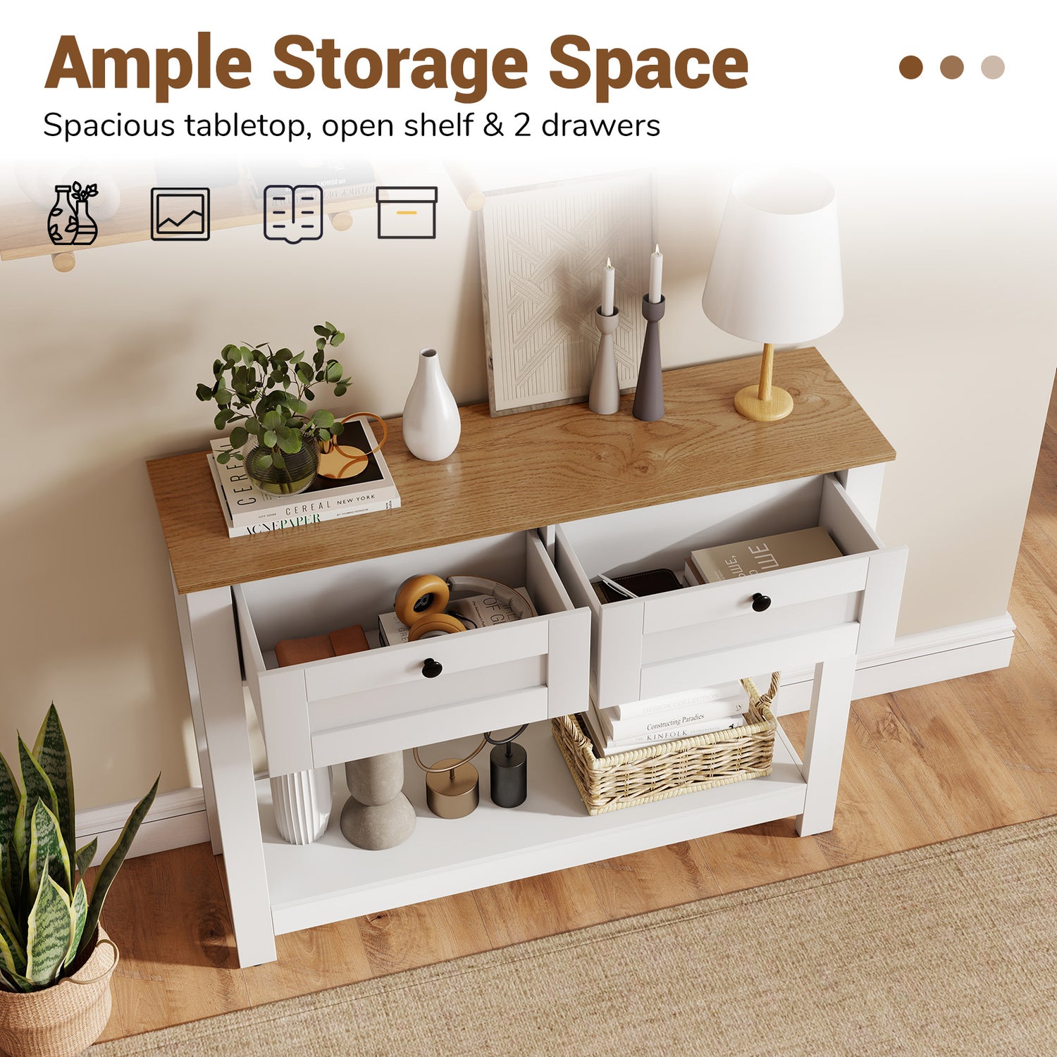 Farmhouse Console Table with 2 Drawers 42 inch Long Narrow Entryway Table