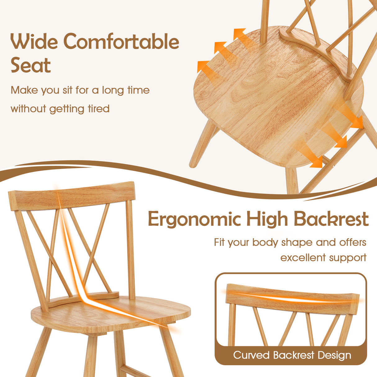 Farmhouse Kitchen Dining Chair Set of 2 with Rubber Wood Frame