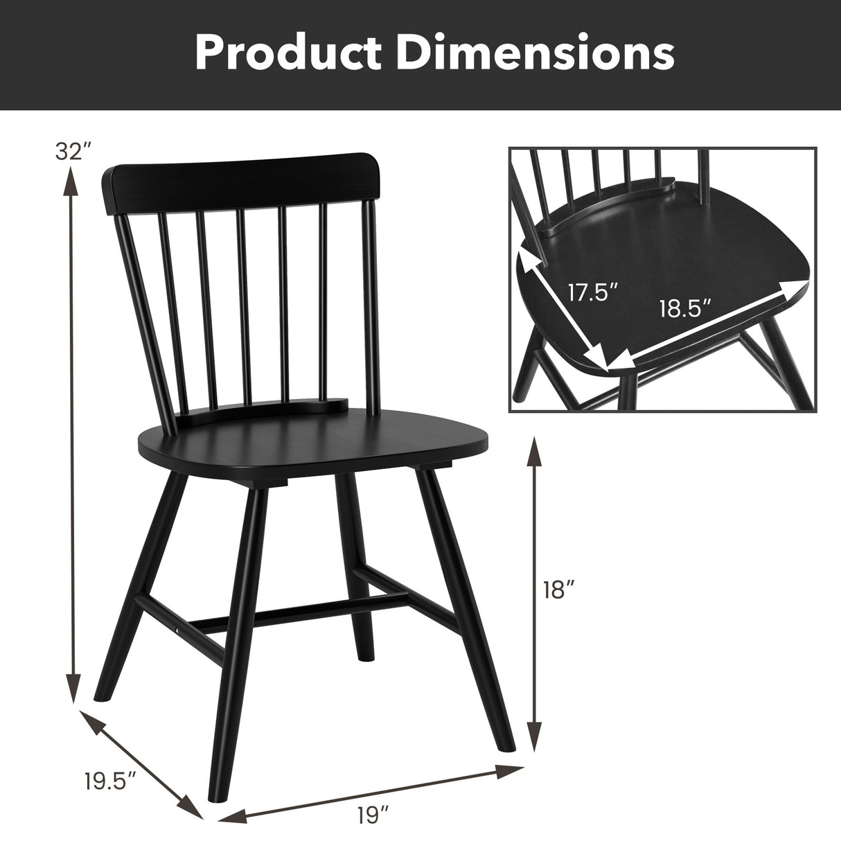 Farmhouse Kitchen Chair Set of 2 with Rubber Wood Frame