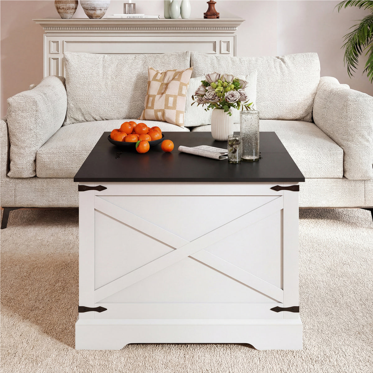 Farmhouse Lift Top Coffee Table with Hidden Storage Compartment