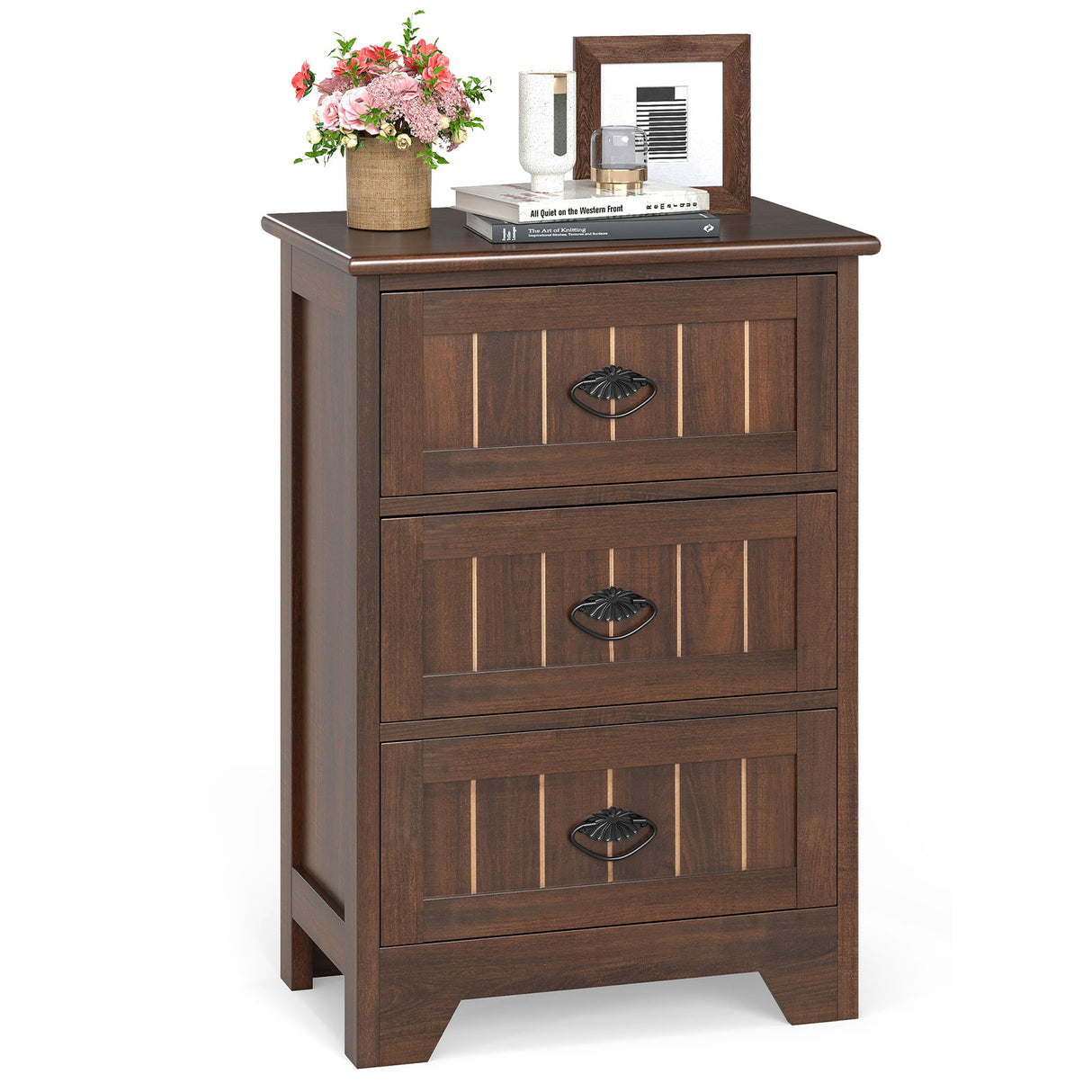 3 Drawers End Storage Wood Side Nightstand